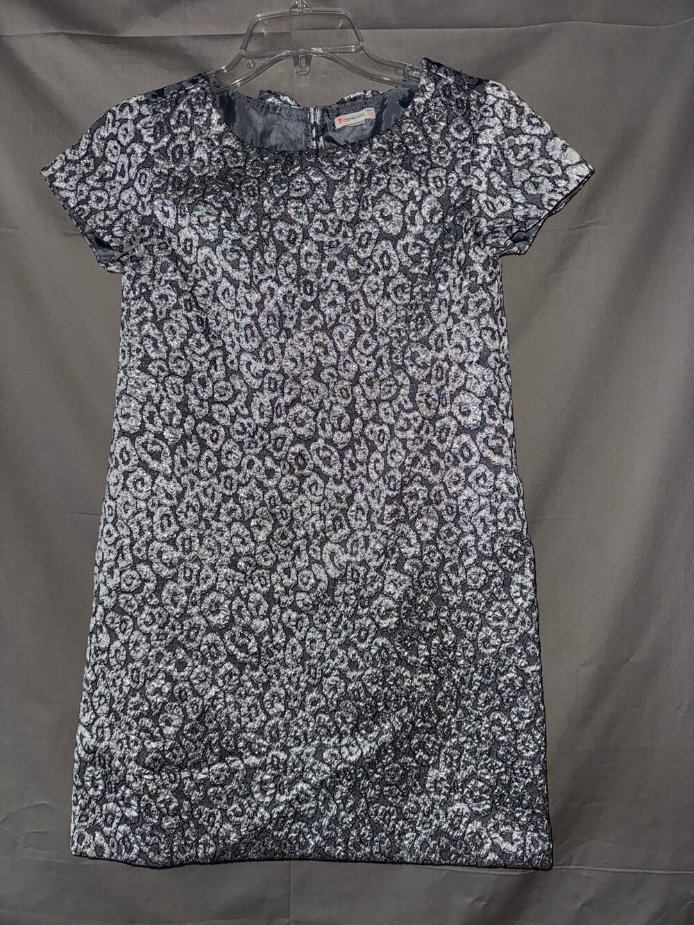 Crewcuts Girls Metallic Floral Jacquard Black Silver Party Dress, Size 12
